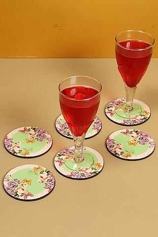 Mint MDF & Velvet Round Coasters - (Set of 6) by ICRAFT