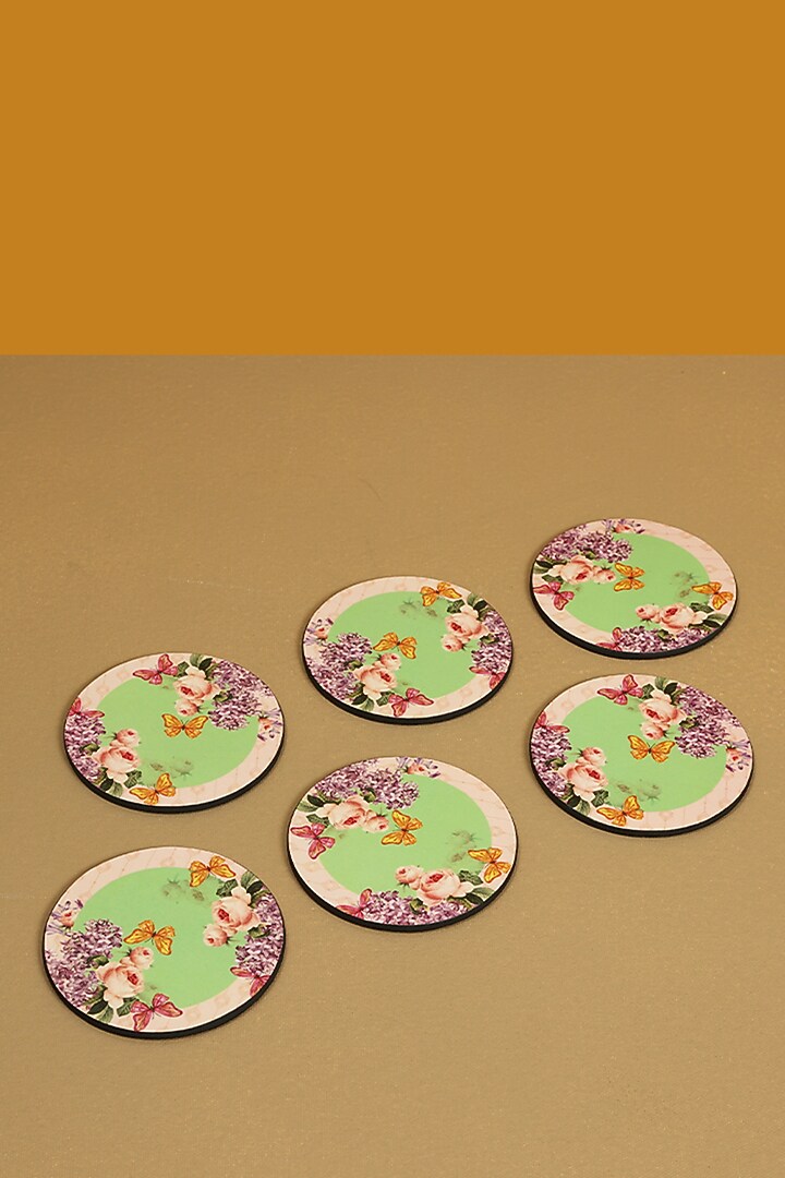 Mint MDF & Velvet Round Coasters - (Set of 6) by ICRAFT at Pernia's Pop Up Shop