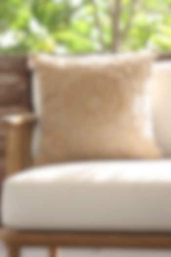 Beige Silk Velvet Embroidered Cushion Cover by ICRAFT at Pernia's Pop Up Shop