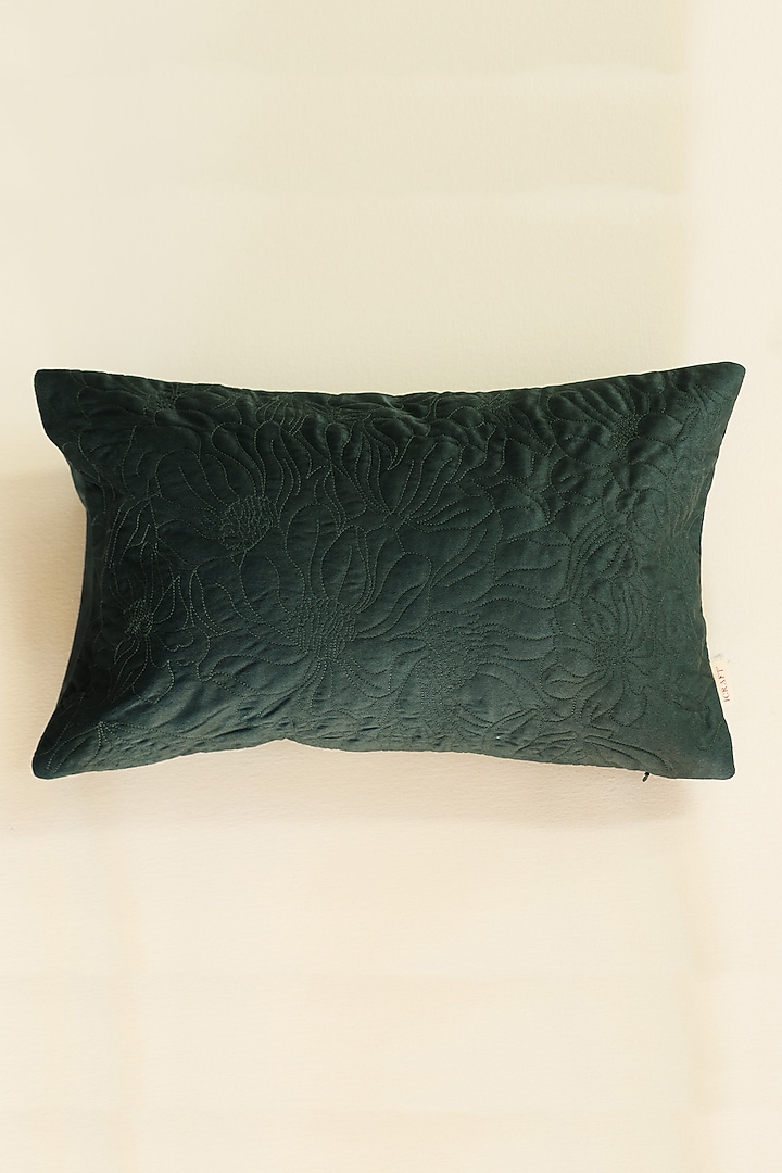 Emerald Green Velvet Silk Embroidered Cushion Cover by ICRAFT at Pernia's Pop Up Shop