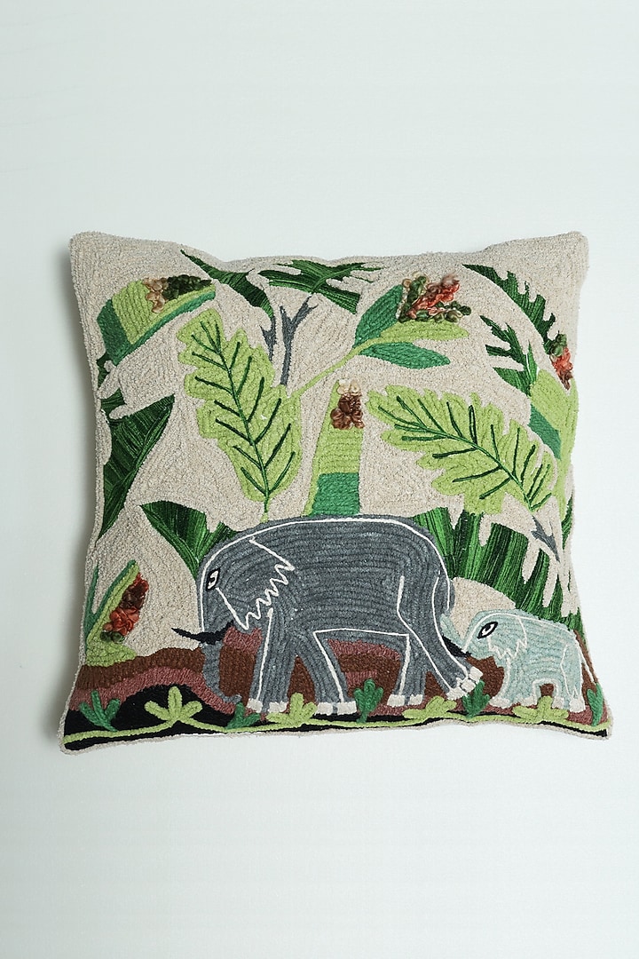 Multi-Colored Cotton Thread Embroidered Cushion Cover by ICRAFT at Pernia's Pop Up Shop
