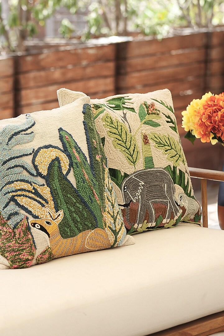 Multi-Colored Cotton Thread Embroidered Cushion Cover by ICRAFT at Pernia's Pop Up Shop