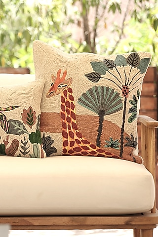Multi-Colored Cotton Thread Embroidered Cushion Cover by ICRAFT