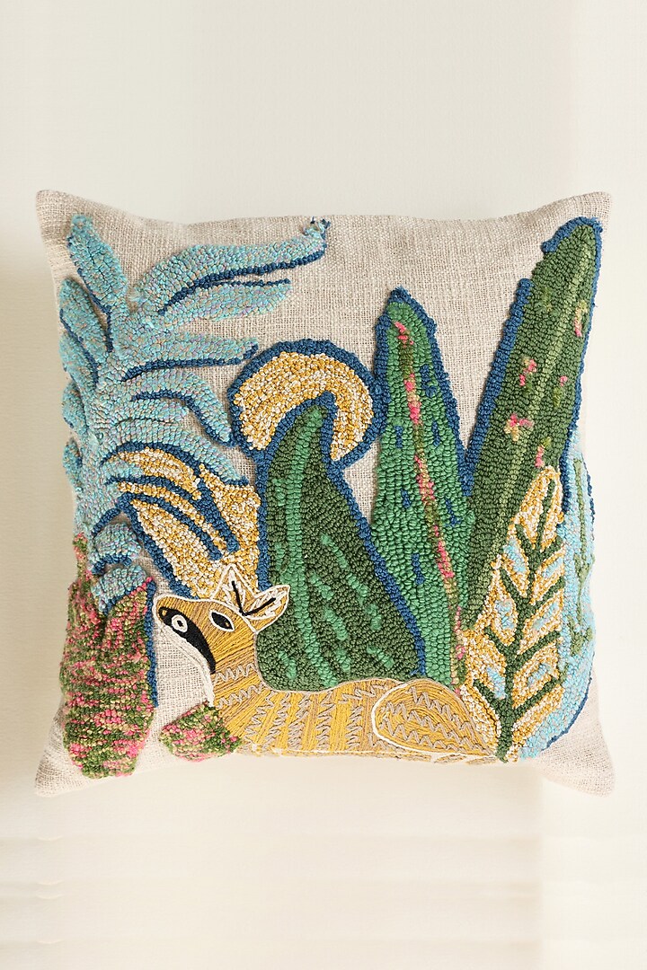 Multi-Colored Cotton Thread Embroidered Cushion Cover by ICRAFT at Pernia's Pop Up Shop