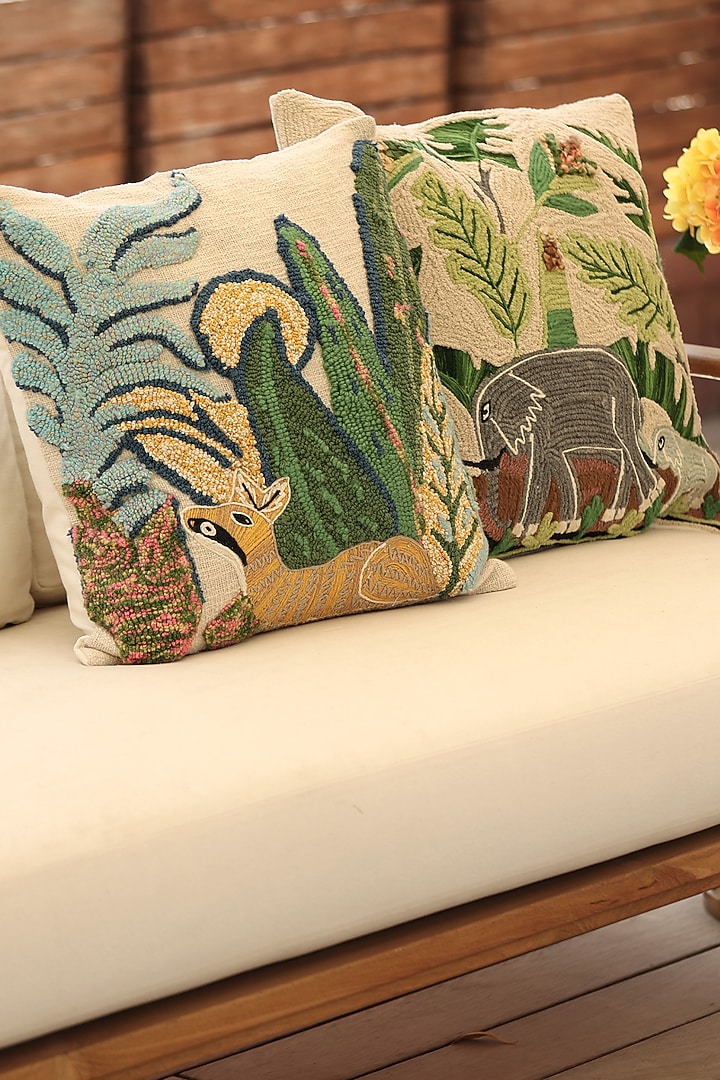 Multi-Colored Cotton Thread Embroidered Cushion Cover by ICRAFT at Pernia's Pop Up Shop