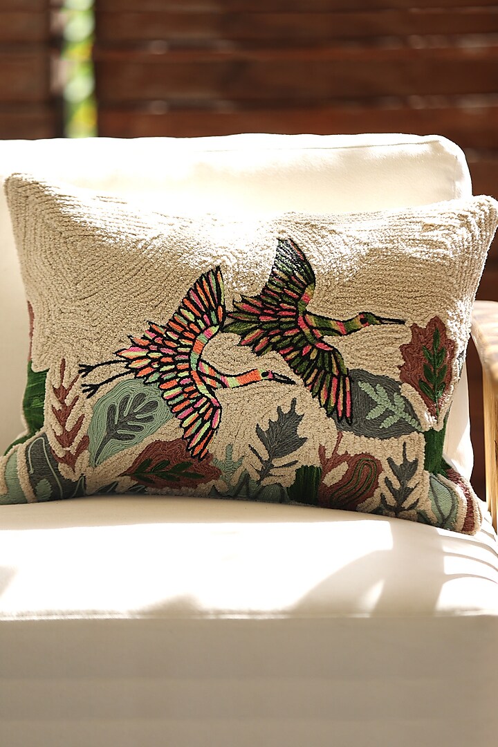 Multi-Colored Cotton Thread Embroidered Cushion Cover by ICRAFT