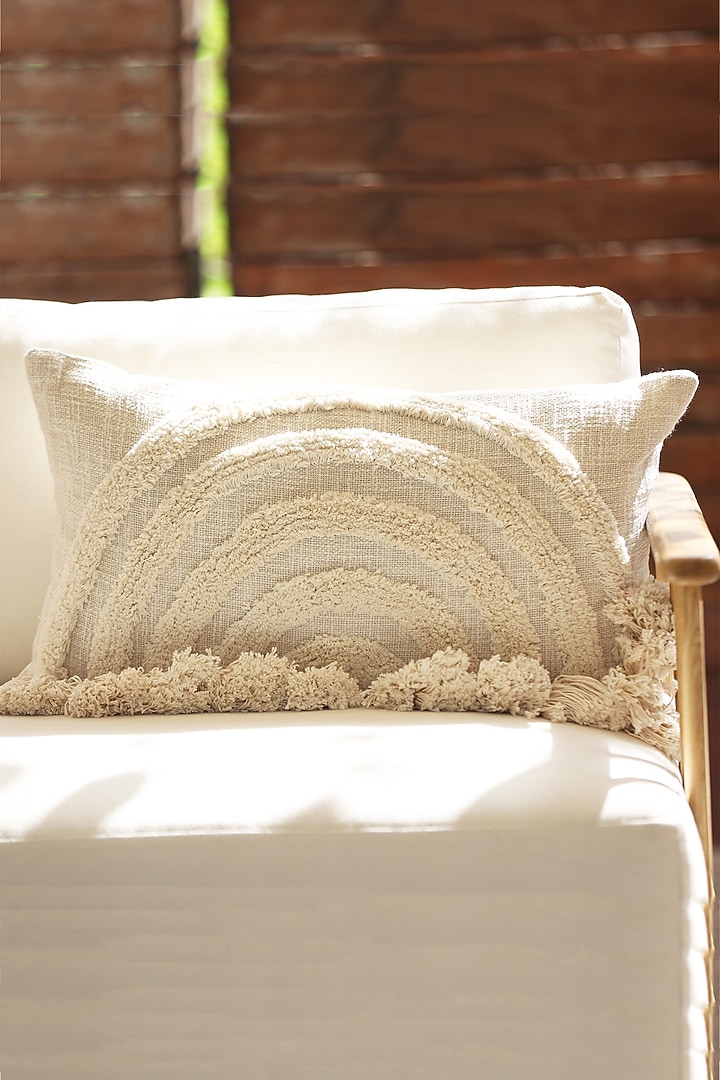 White Cotton Thread Embroidered Cushion Cover by ICRAFT at Pernia's Pop Up Shop