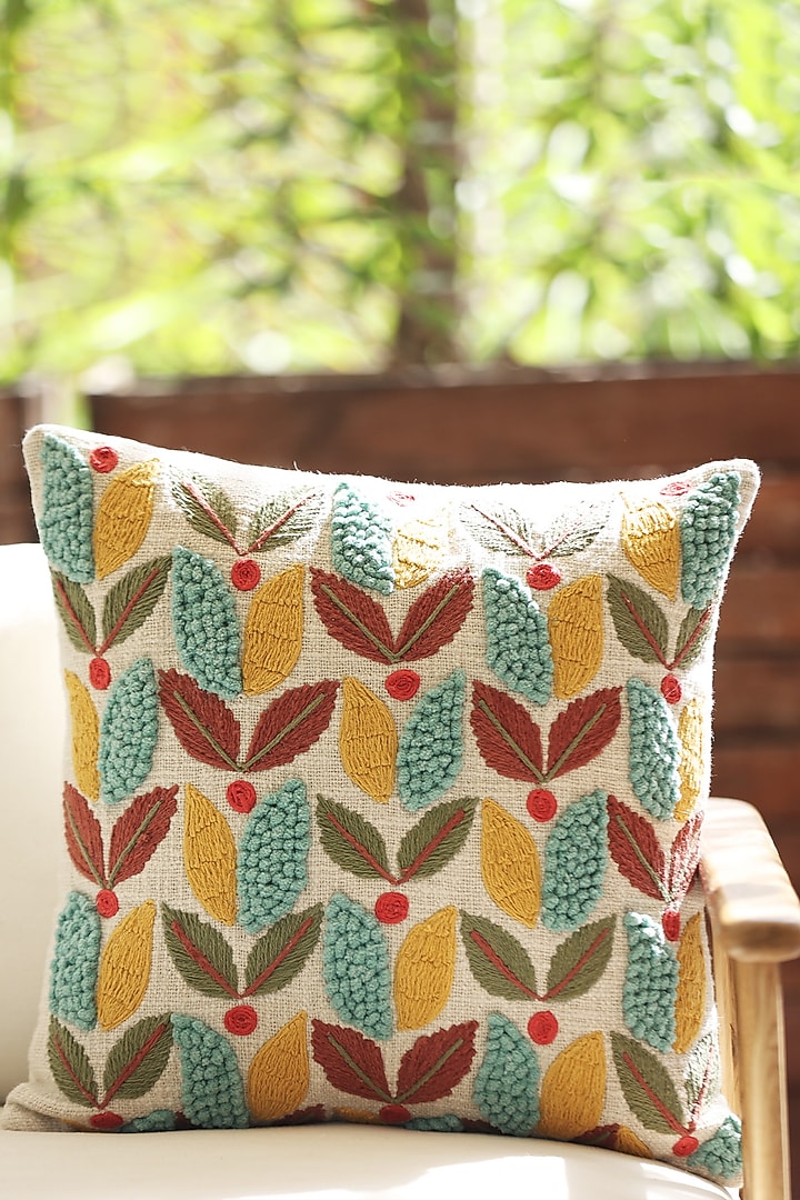 Multi-Colored Cotton Thread Embroidered Cushion Cover by ICRAFT at Pernia's Pop Up Shop
