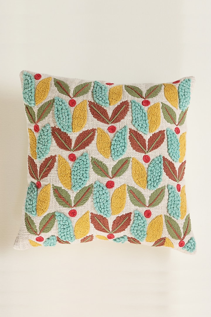 Multi-Colored Cotton Thread Embroidered Cushion Cover by ICRAFT at Pernia's Pop Up Shop