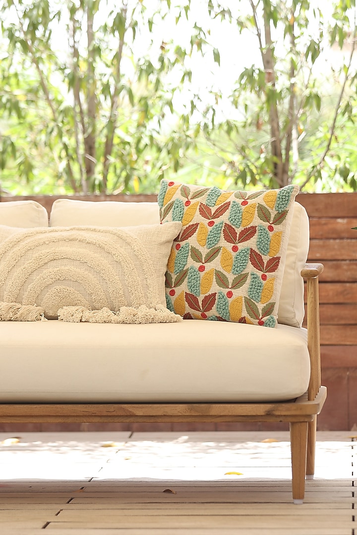 Multi-Colored Cotton Thread Embroidered Cushion Cover by ICRAFT at Pernia's Pop Up Shop