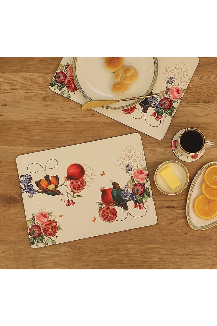 Multi-Colored Velvet Printed Table Mats Set by ICRAFT