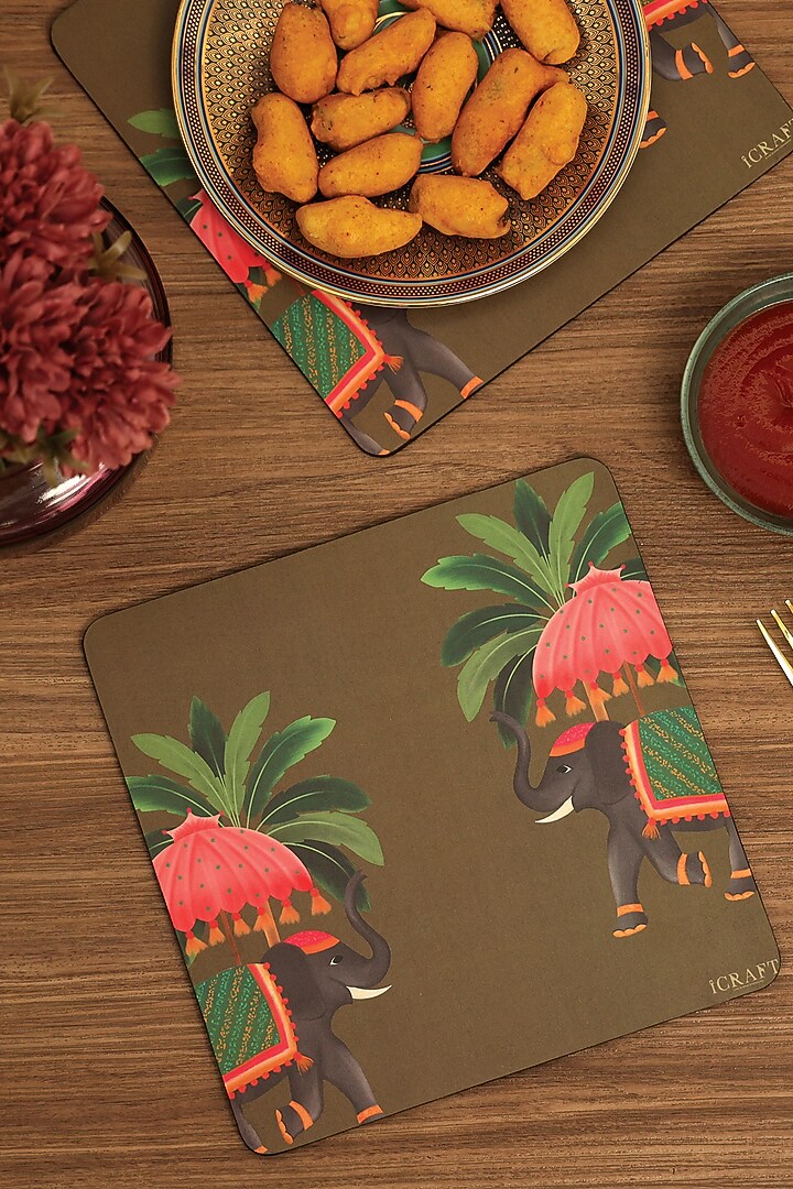 Gold MDF & Velvet Printed Square Trivet Set by ICRAFT at Pernia's Pop Up Shop