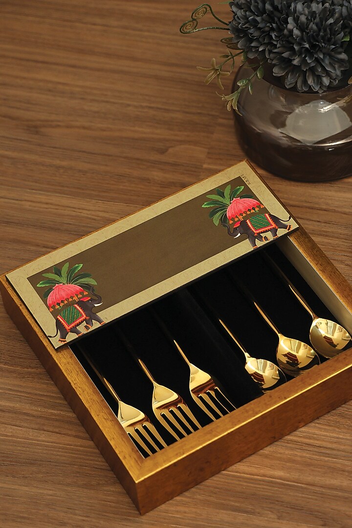 Gold MDF & Velvet Printed Cutlery Tray by ICRAFT at Pernia's Pop Up Shop