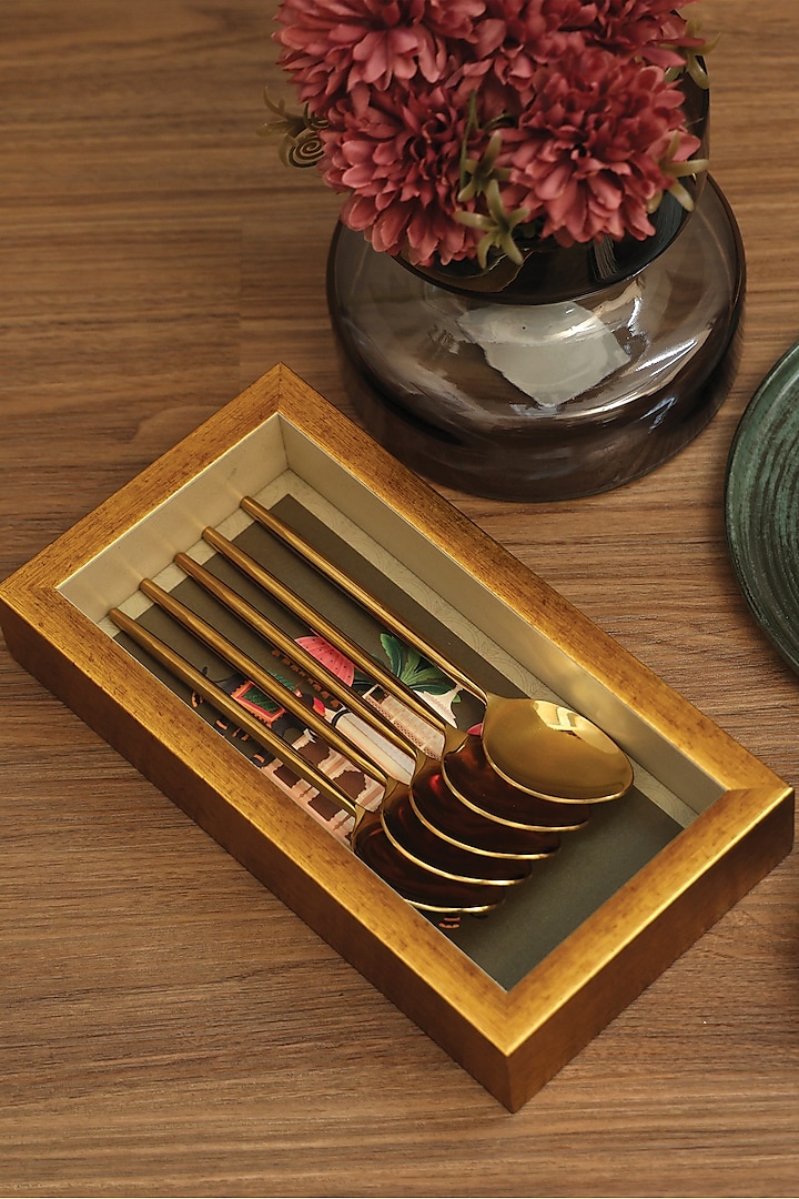 Gold MDF Printed Spoon Tray by ICRAFT