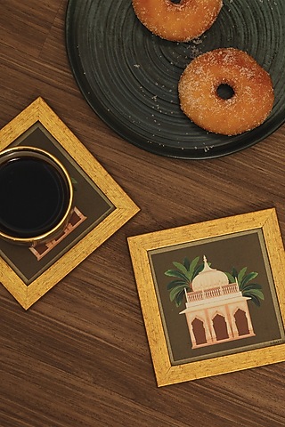 Multi-Colored MDF & Velvet Printed Coasters (Set of 2) by ICRAFT