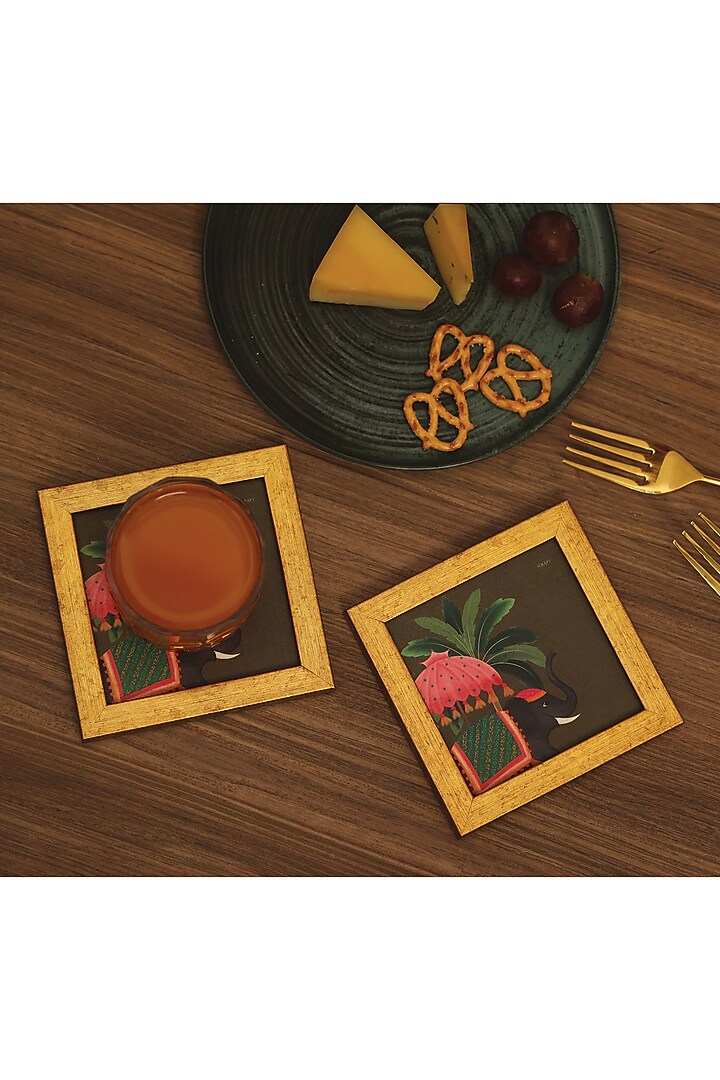 Multi-Colored MDF & Velvet Printed Coasters (Set of 2) by ICRAFT at Pernia's Pop Up Shop
