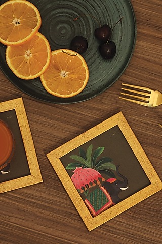 Multi-Colored MDF & Velvet Printed Coasters (Set of 2) by ICRAFT