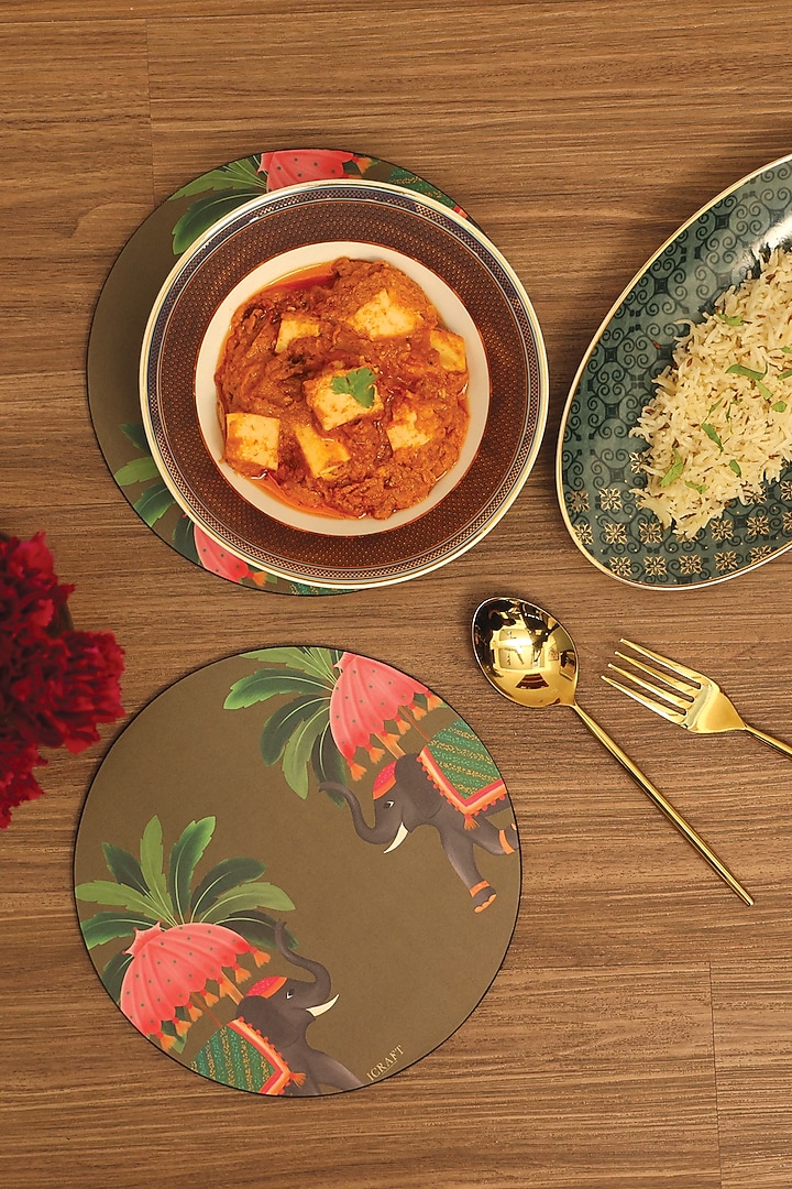 Multi-Colored MDF & Velvet Printed Round Trivets (Set of 4) by ICRAFT at Pernia's Pop Up Shop