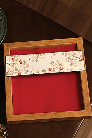 Light Brown MDF & Velvet Floral Printed Tissue Paper Tray by ICRAFT