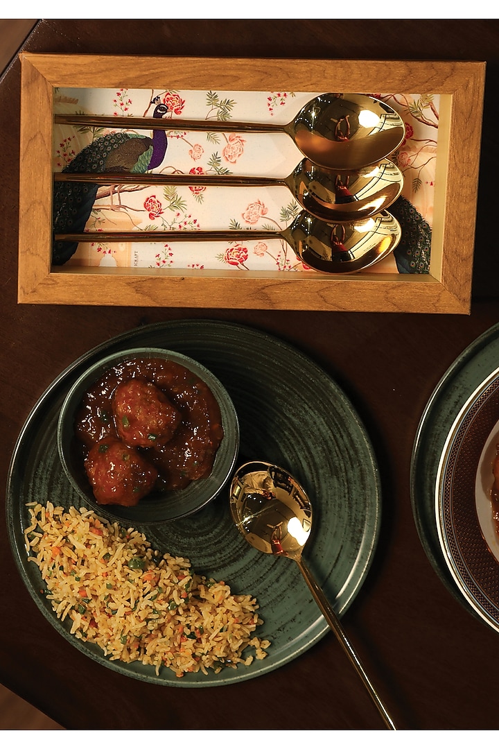 Light Brown MDF & Velvet Floral Printed Spoon Tray by ICRAFT at Pernia's Pop Up Shop