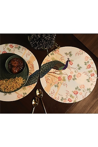 White MDF & Velvet Round Tablemats (Set of 6) by ICRAFT