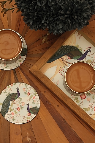 White MDF & Velvet Round Coasters (Set of 6) by ICRAFT