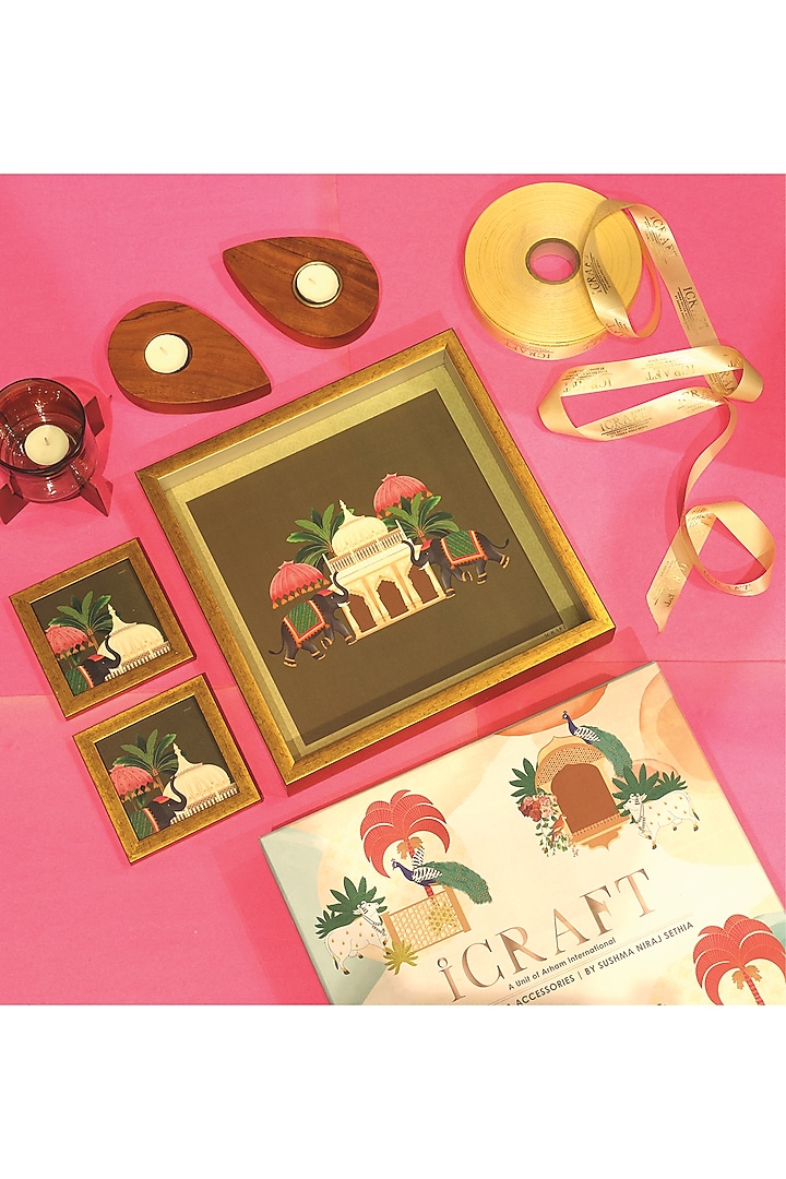 Multi-Colored MDF & Velvet Printed Gift Hamper (Set of 6) by ICRAFT at Pernia's Pop Up Shop