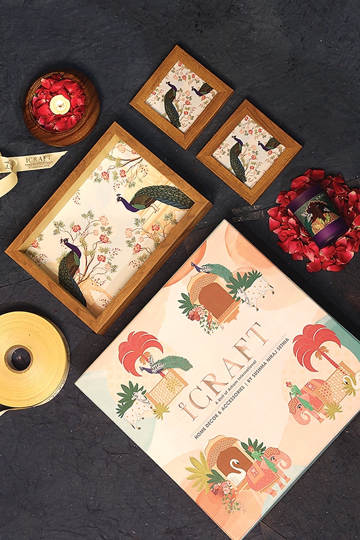 Multi-Colored MDF & Velvet Printed Gift Hamper (Set of 4) by ICRAFT at Pernia's Pop Up Shop