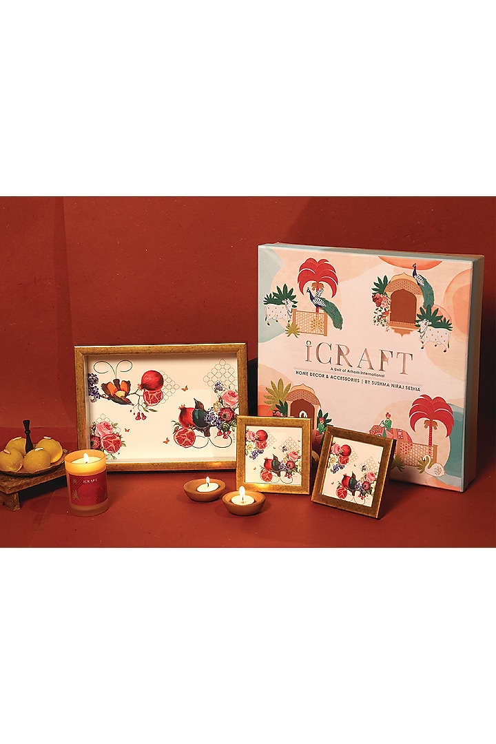 Multi-Colored MDF & Velvet Printed Gift Hamper (Set of 4) by ICRAFT at Pernia's Pop Up Shop