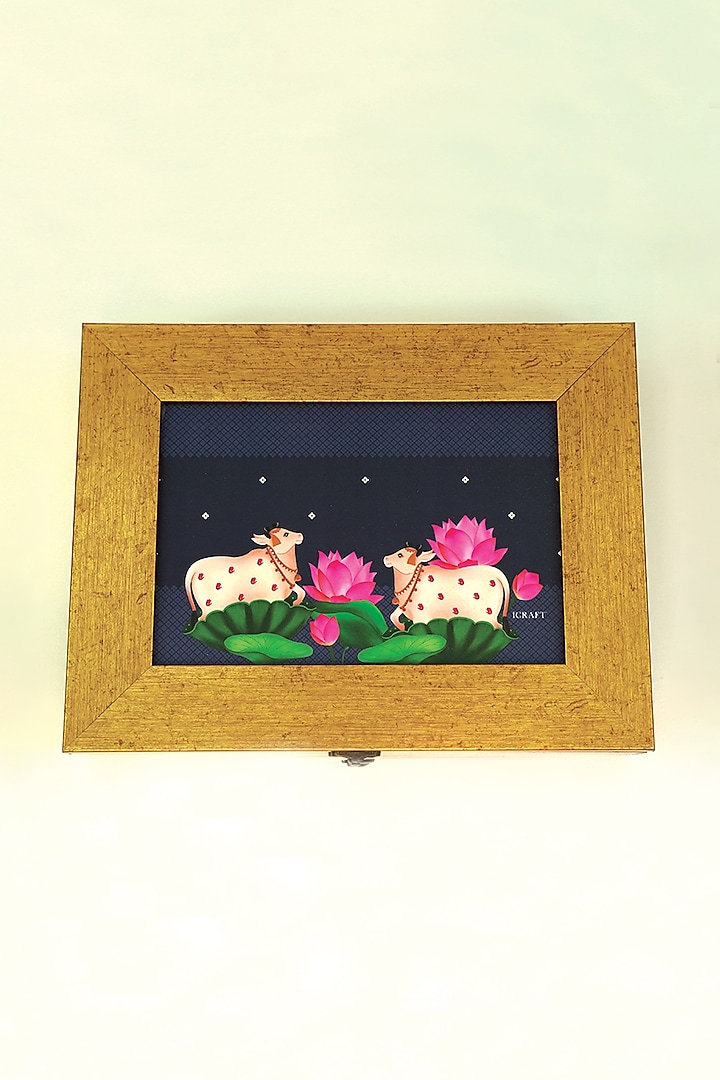 Blue & Gold Wooden Pichwai Storage Box by ICRAFT at Pernia's Pop Up Shop