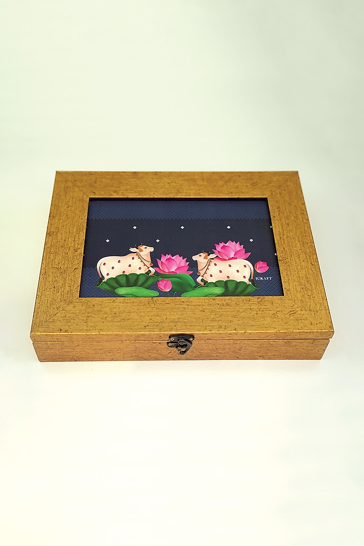 Blue & Gold Wooden Pichwai Storage Box by ICRAFT at Pernia's Pop Up Shop