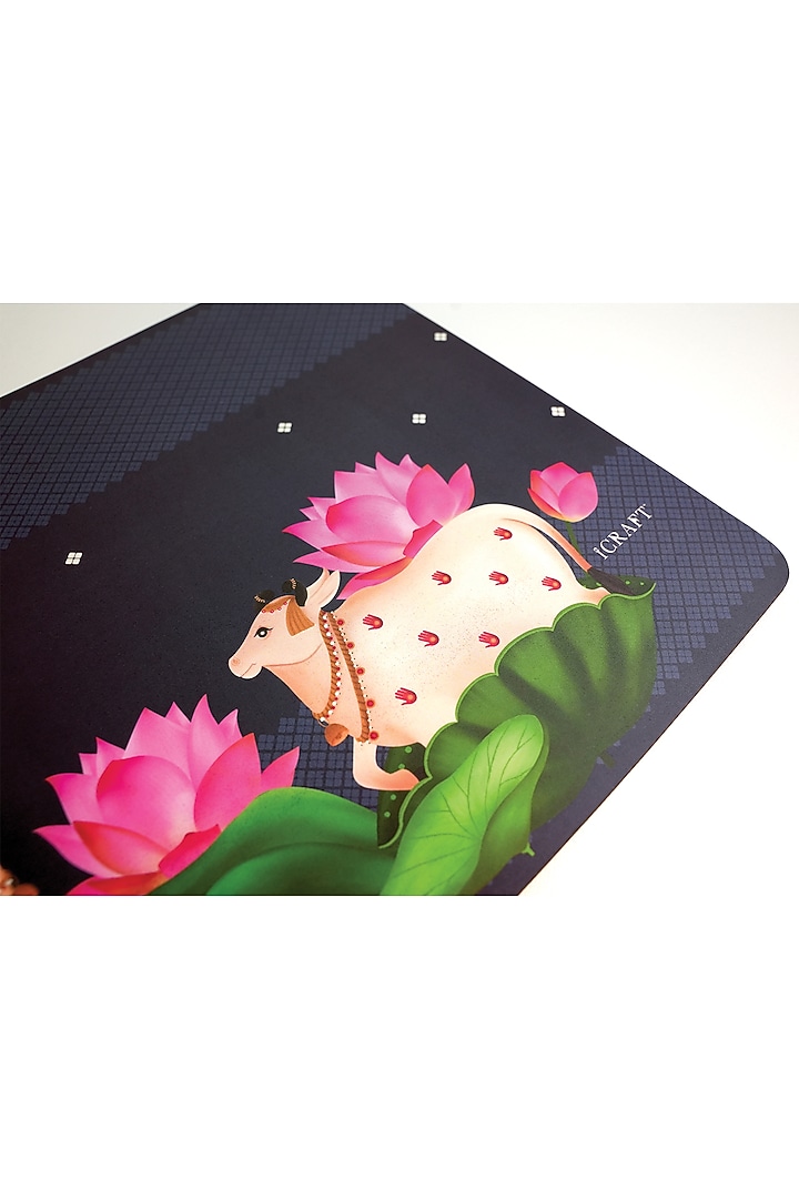 Blue MDF Wood Pichwai Handcrafted Square Placemats (Set of 6) by ICRAFT at Pernia's Pop Up Shop