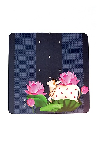 Blue MDF Wood Pichwai Handcrafted Square Trivets (Set of 4) by ICRAFT