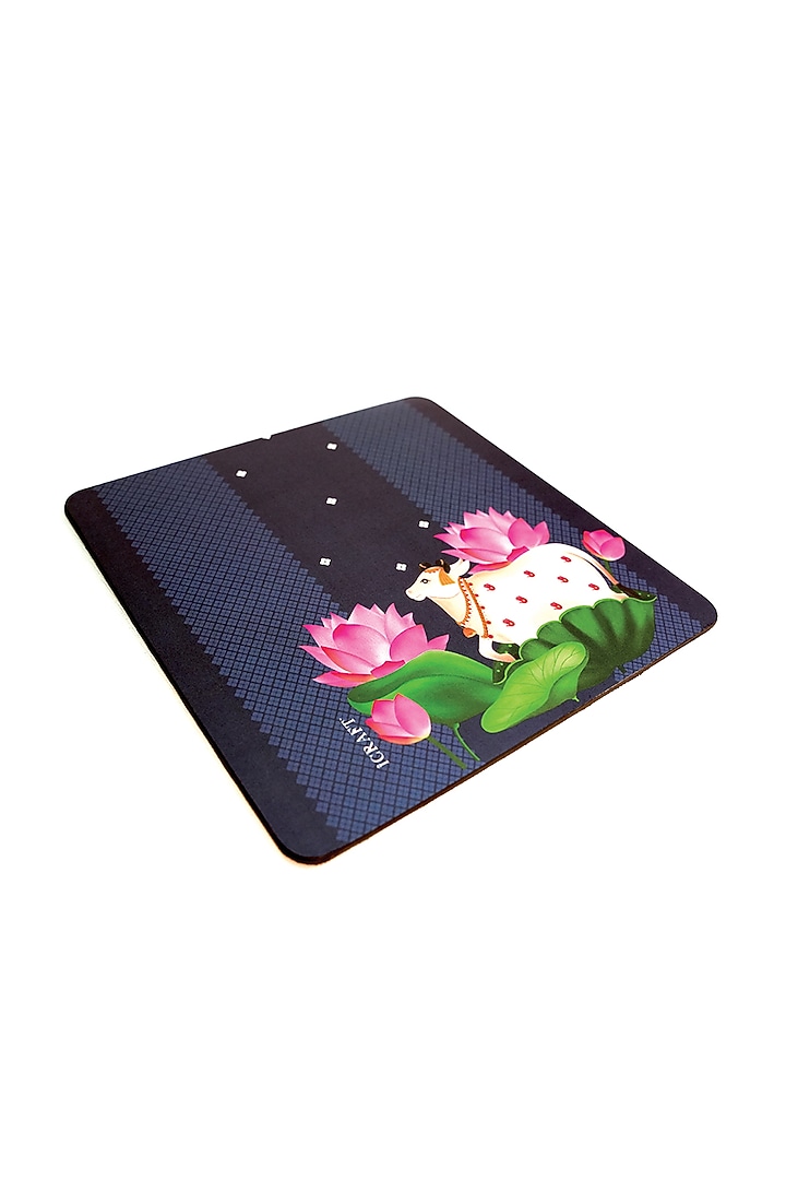 Blue MDF Wood Pichwai Handcrafted Square Trivets (Set of 4) by ICRAFT at Pernia's Pop Up Shop