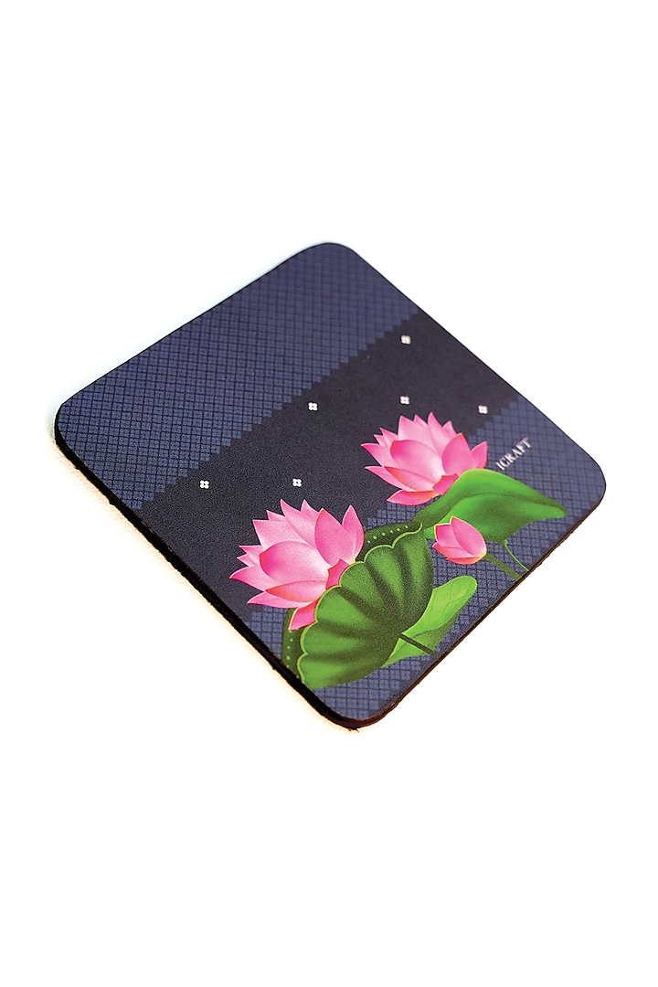 Blue MDF Wood & Fiber Pichwai Handcrafted Square Coasters (Set of 6) by ICRAFT at Pernia's Pop Up Shop