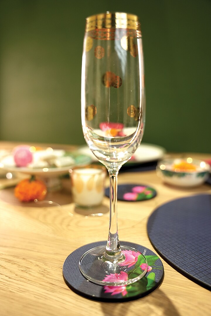 Blue MDF Wood Pichwai Handcrafted Round Coasters (Set of 6) by ICRAFT at Pernia's Pop Up Shop