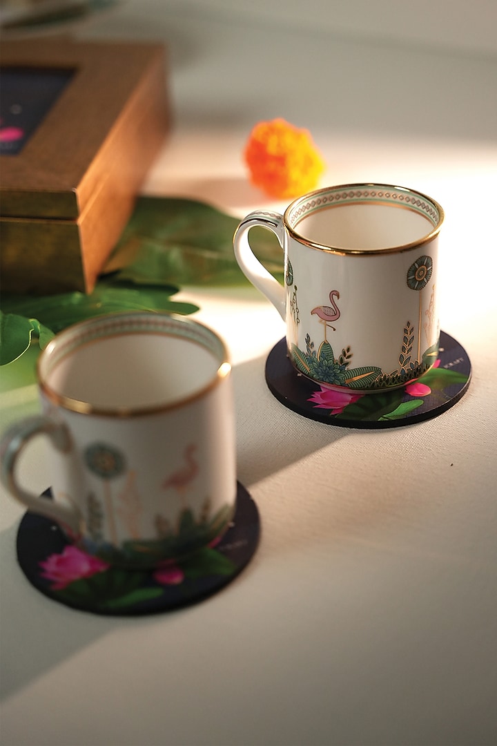 Blue MDF Wood Pichwai Handcrafted Round Coasters (Set of 6) by ICRAFT at Pernia's Pop Up Shop