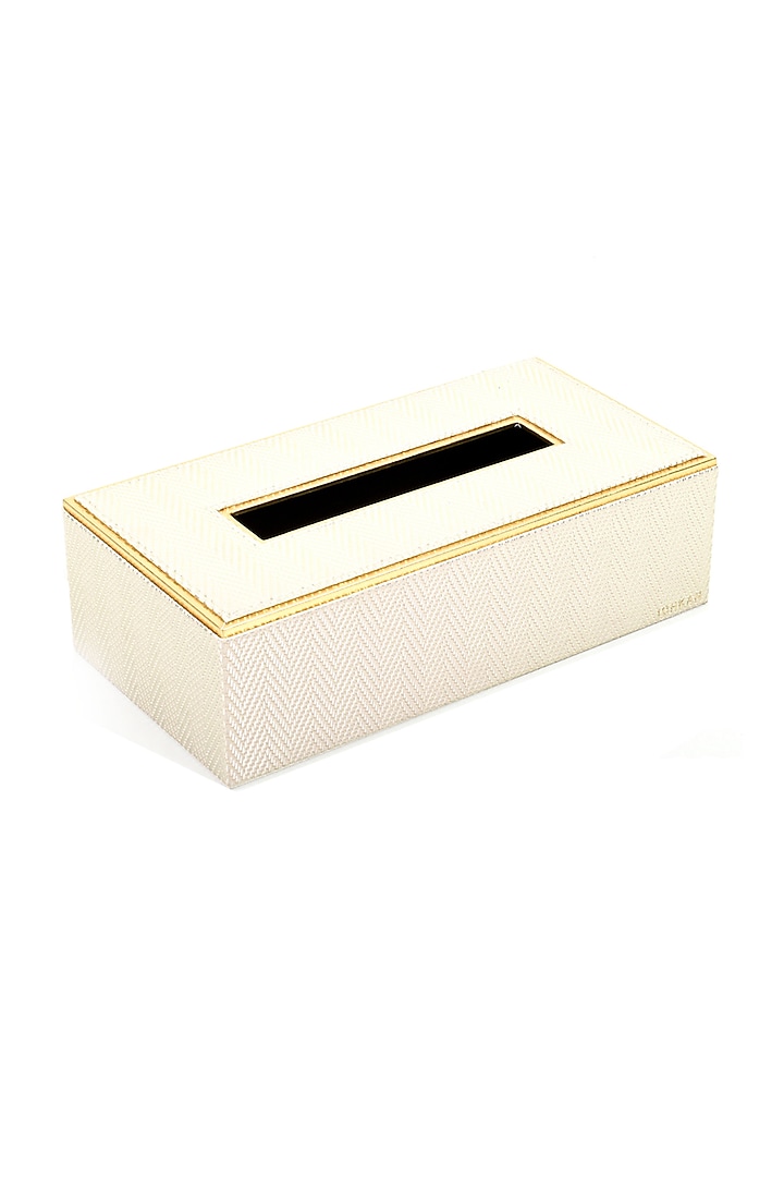 White Vegan Textured Leather Tissue Box by ICHKAN