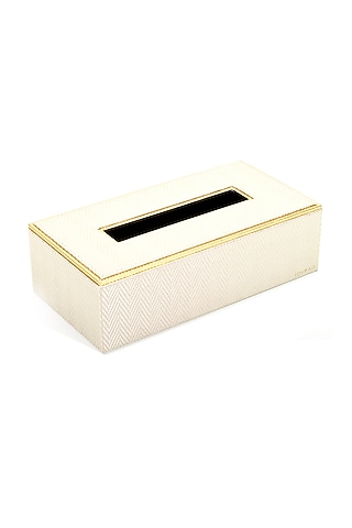 White Vegan Textured Leather Tissue Box by ICHKAN