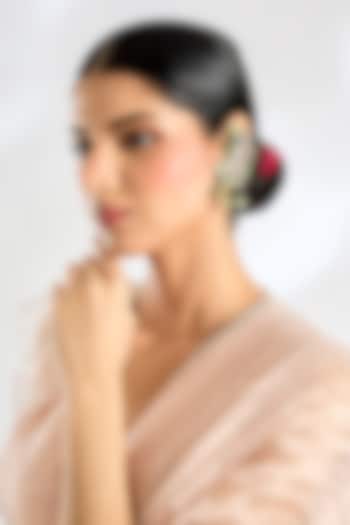 Gold Finish Green Stone Floral Earchains by Iguana By Swasti Parekh at Pernia's Pop Up Shop