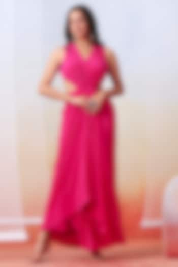 Pink Crepe Draped Vacation Dress by Isha Gupta Tayal at Pernia's Pop Up Shop