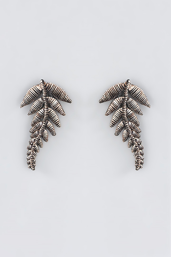 Mukaish & Zardosi Embroidered Fern Stud Earrings by Iguana By Swasti Parekh at Pernia's Pop Up Shop