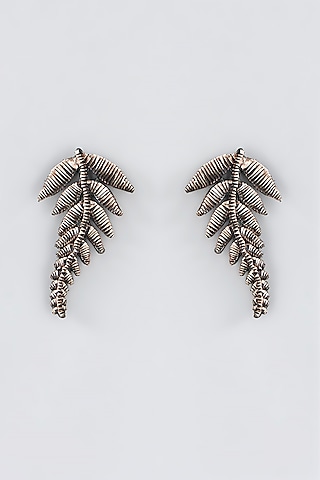 Mukaish & Zardosi Embroidered Fern Stud Earrings by Iguana By Swasti Parekh