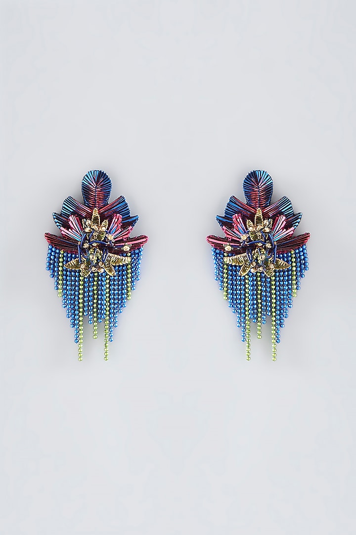 Multi-Colored Hand Embroidered Stud Earrings by Iguana By Swasti Parekh