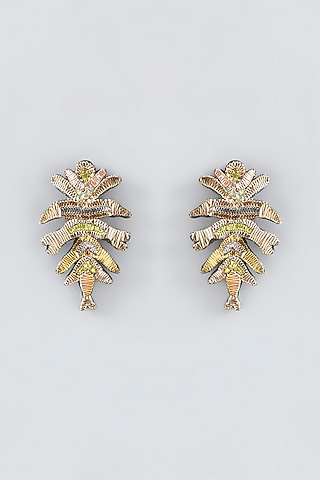 Multi-Colored Hand Embroidered Stud Earrings by Iguana By Swasti Parekh