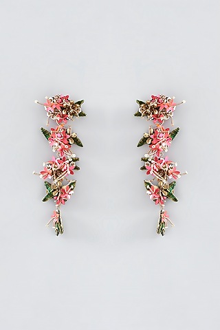 Multi-Colored Hand Embroidered Dangler Earrings by Iguana By Swasti Parekh