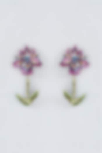 Multi-Colored Hand Embroidered Dangler Earrings by Iguana By Swasti Parekh