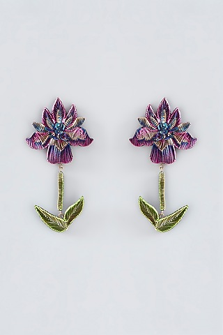 Multi-Colored Hand Embroidered Dangler Earrings by Iguana By Swasti Parekh