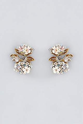 Multi-Colored Hand Embroidered Stud Earrings by Iguana By Swasti Parekh