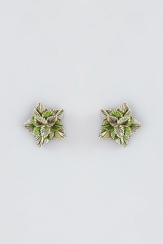 Multi-Colored Hand Embroidered Stud Earrings by Iguana By Swasti Parekh